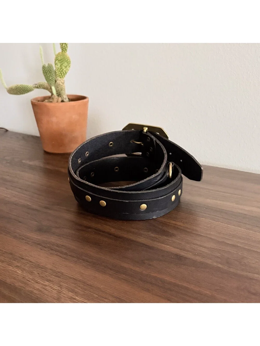 Western Leather Belt Brown Gold Metal Studs and Buckle